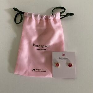 kate spade Pink Drawstring Pouch with Red Spade Stud Earrings NWT